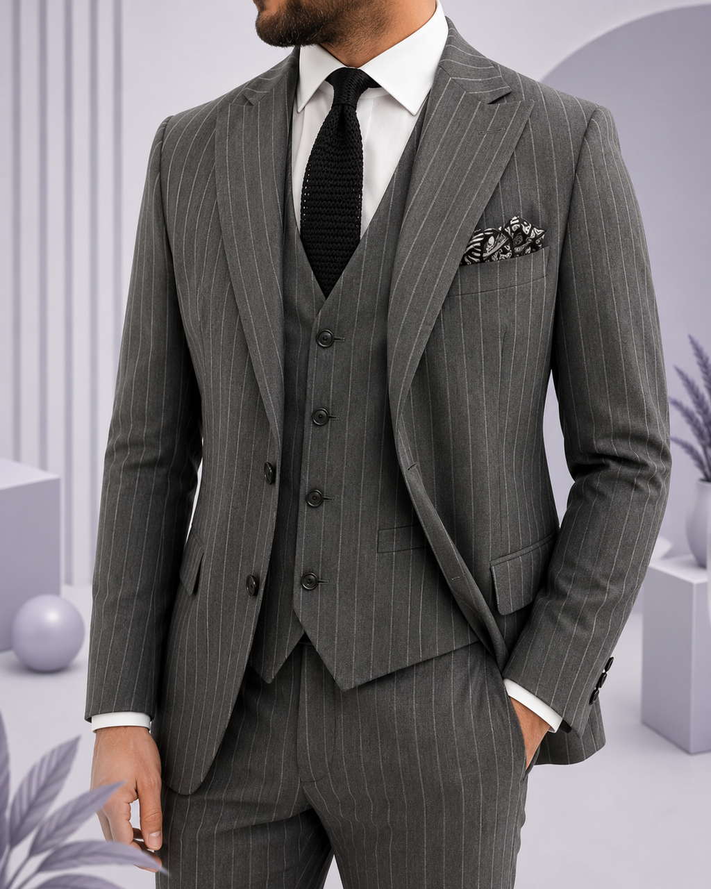 Men's 3-Piece Pinstripe Suit Set