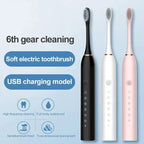 Electric ultrasonic toothbrush with six speed modes, USB rechargeable