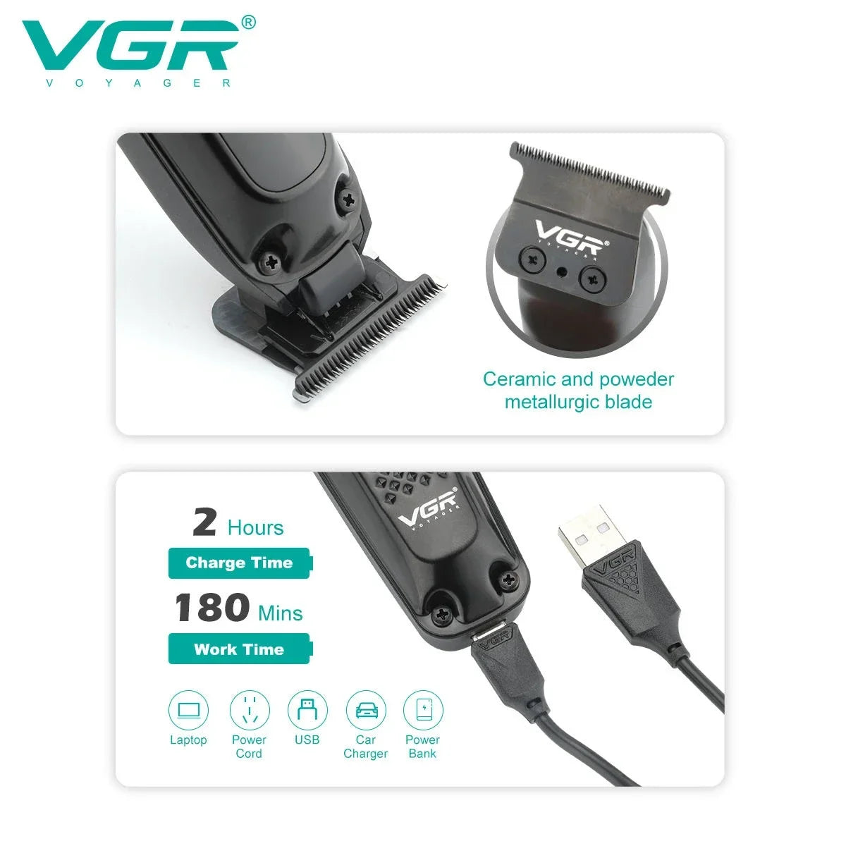 VGR V-972 rechargeable electric hair and beard trimmer for men
